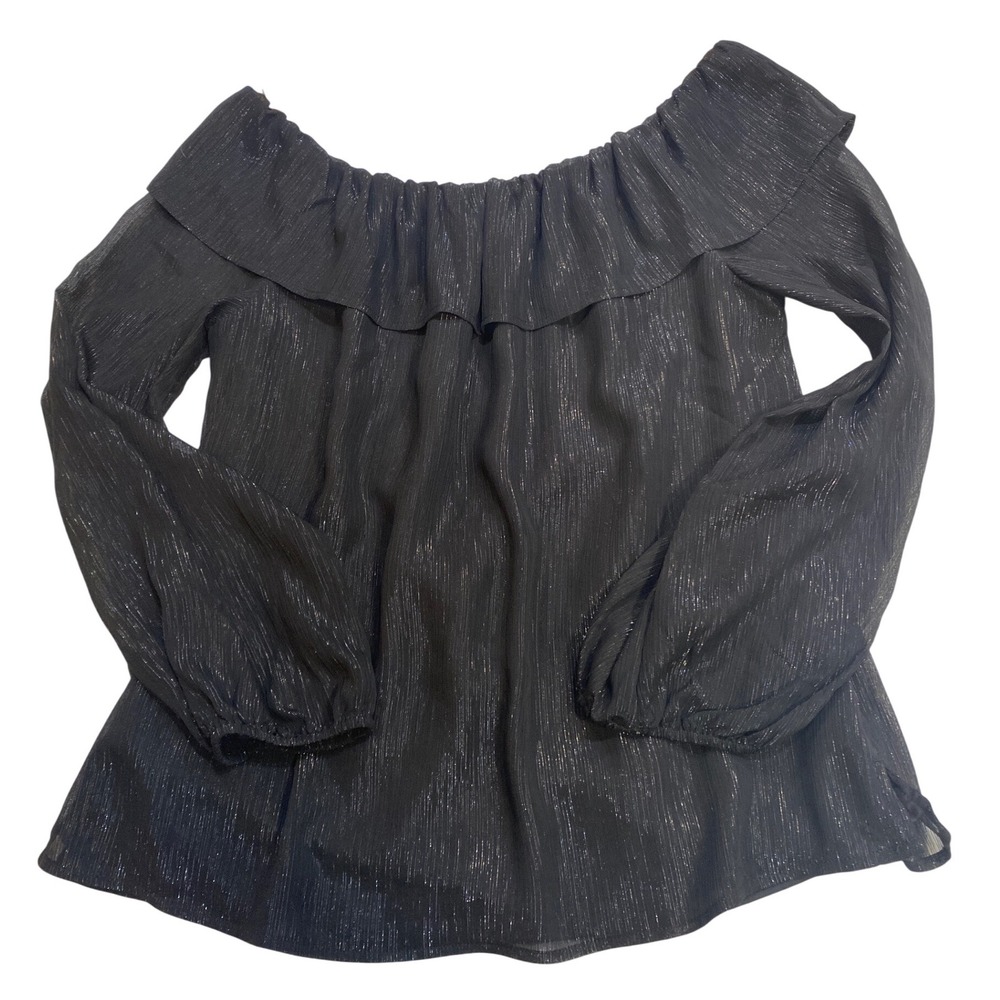 White House Black Market Womens Metallic Shimmer Off Shoulder Ruffle Blouse M - Picture 10 of 10